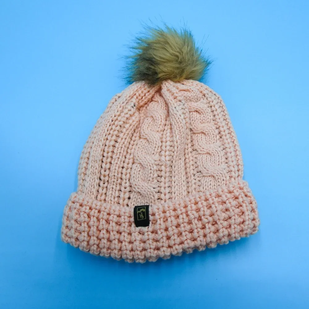 Ouray Beanie Hat Womens One Size Yellowstone Club Pink Cable‎ Knit Pom Pom New